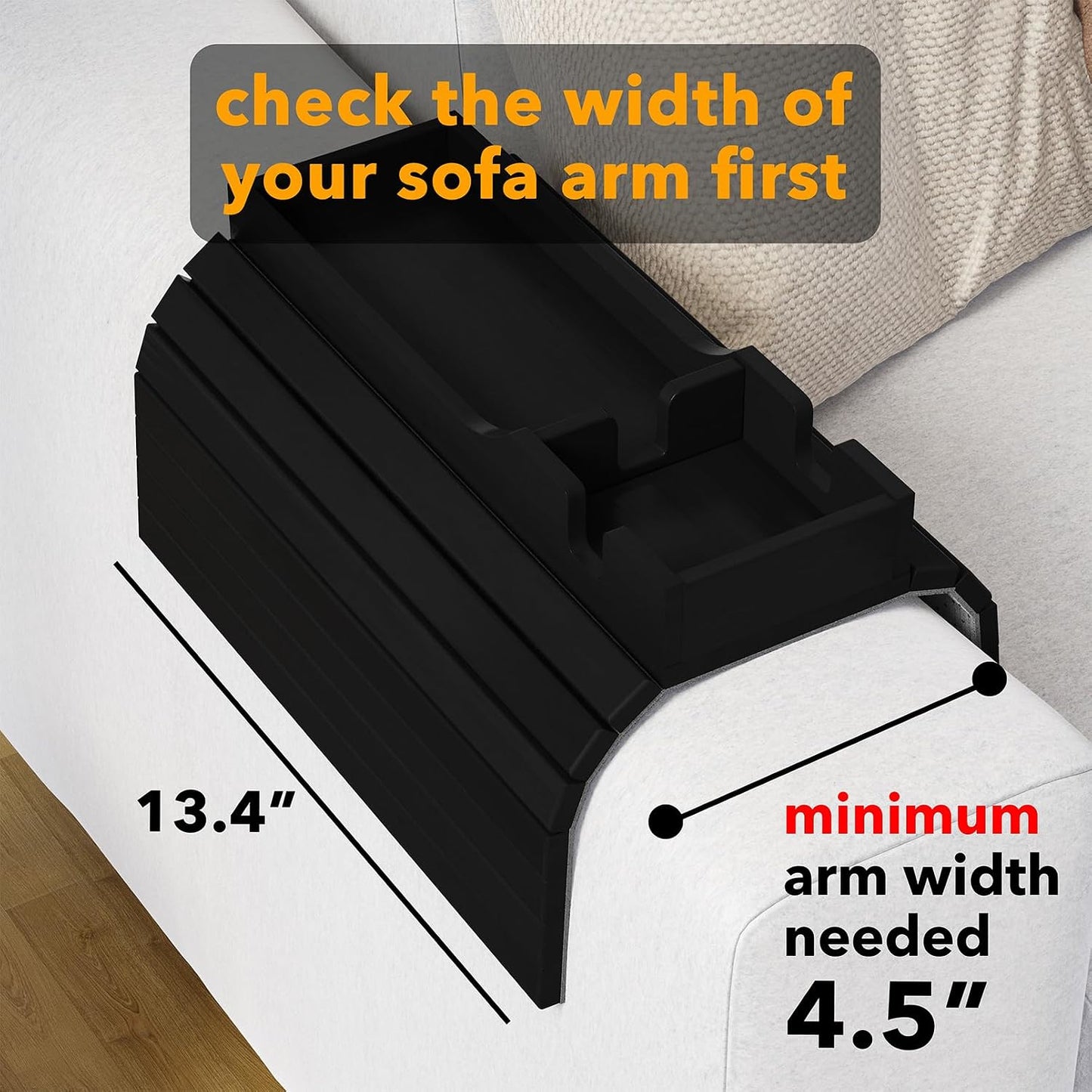 SpaceAid Bamboo Couch Cup Holder, Anti Falling Foldable Sofa Armrest Tray with Cup Holder, Couch Arm Side Table Organizer for Drink Cup Remote Snacks (Natural)