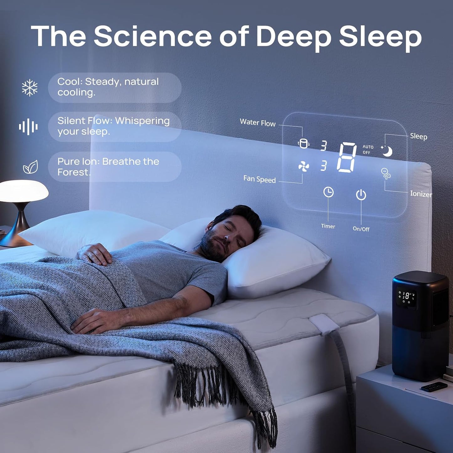 Omni Sleep Water Cooling Mattress Pad for Hot Sleepers, Bed Cooling System with Cooling Fabric Zero-EMF Cooling Bed Pad Remote Control Quiet Sleep Mode Relief for Night Sweats Hot Flashes(Dark Gray)