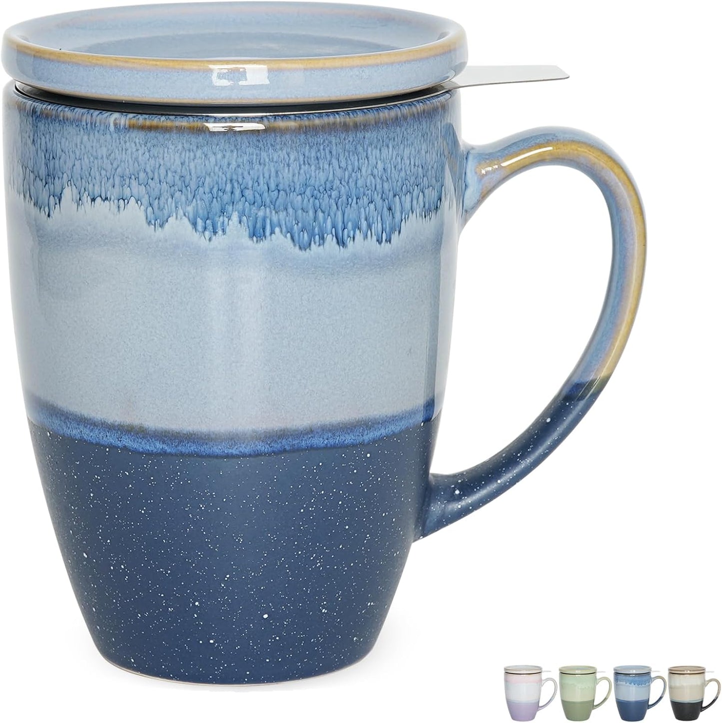 Bosmarlin Ceramic Tea Cup with Infuser and Lid, 13.5 Oz, 4 Colors to Choose, Microwave and Dishwasher Safe, Steeping Tea Mug with Strainer, Reactive Glaze (Purple)
