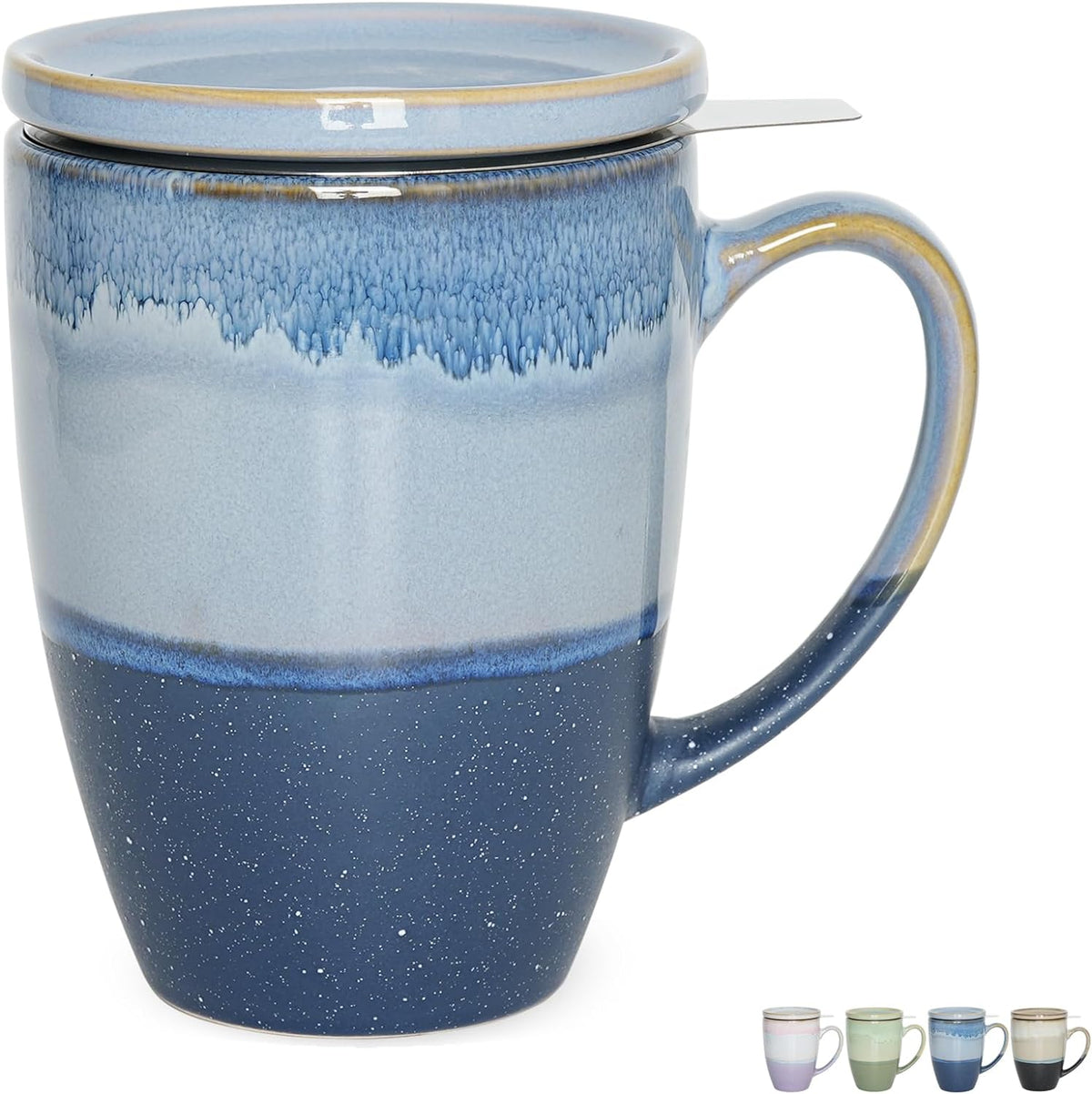 Bosmarlin Ceramic Tea Cup with Infuser and Lid, 13.5 Oz, 4 Colors to Choose, Microwave and Dishwasher Safe, Steeping Tea Mug with Strainer, Reactive Glaze (Purple)