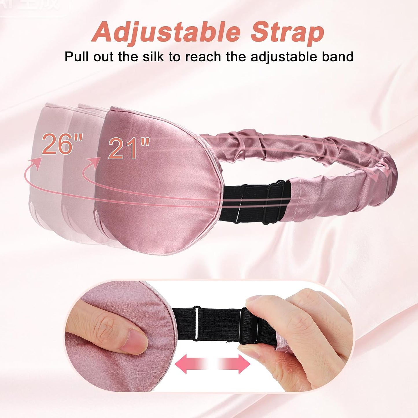 VOCOSTE 3D Silk Sleep Mask with Travel Pouch, Bean Pink | No Eye Pressure for Side Sleepers, Adjustable Strap Ensures Fit, Travel Pouch Keeps Clean