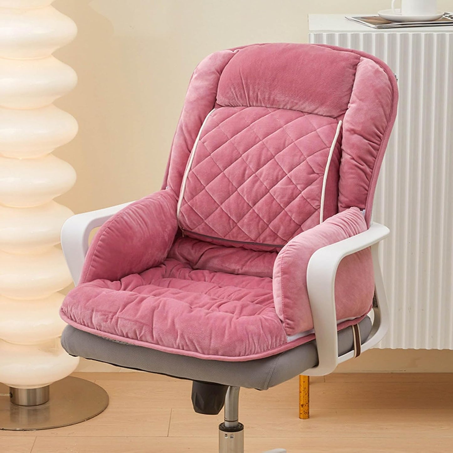 Office Heated Seat Cushion for Desk Chair,Upgraded Lumbar Support Seat for Cushions for Dorm Desk Chair with Back, USB Interface, 3-Speed Temperature Control (Light Pink)