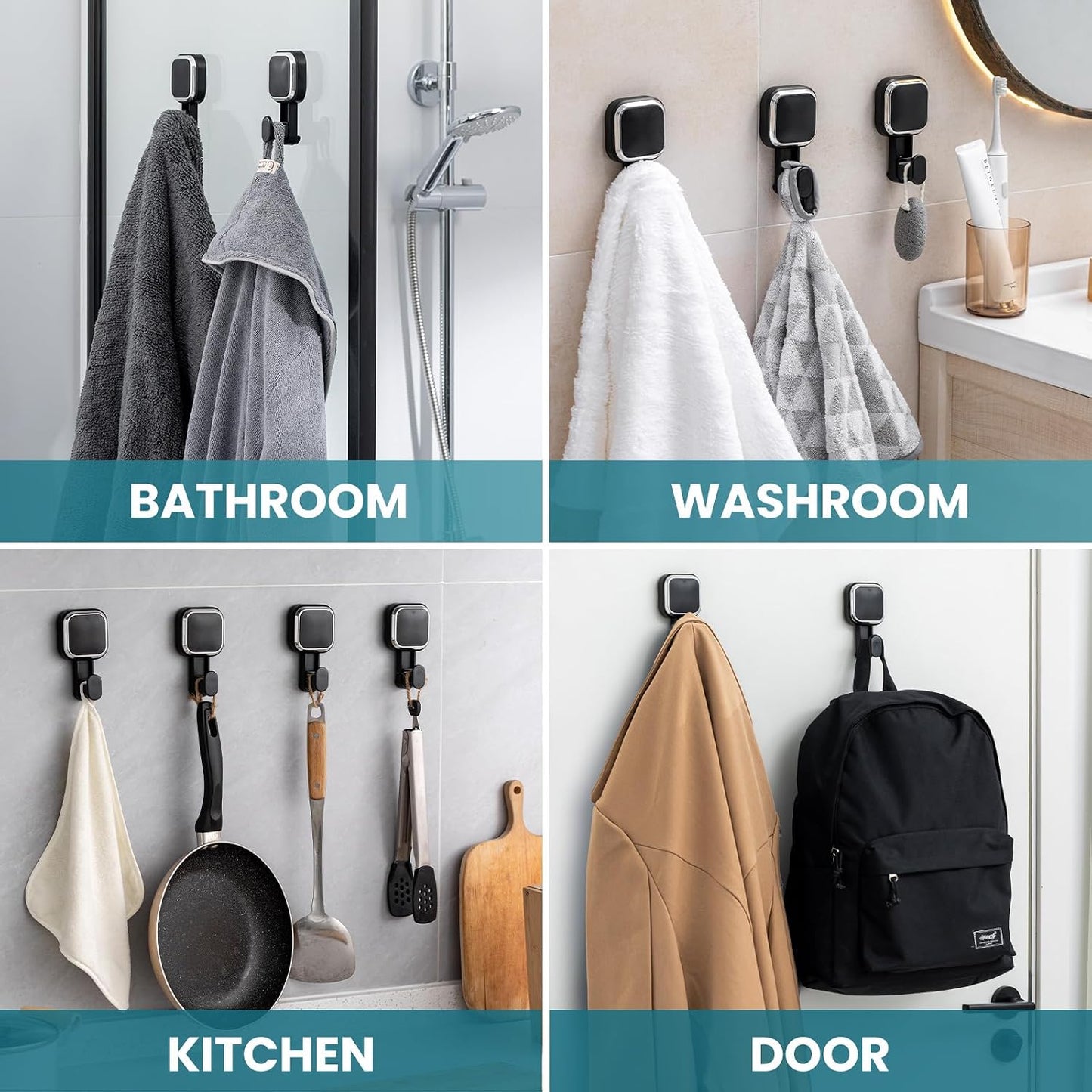 TAILI 2 Pack Upgraded Suction Cup Razor Holder for Shower Waterproof, Black | Visible Safety Indicator, Rust-Resistant Bathroom Organizer, No-Drill Glass Shower Wall Hook for Towel,Loofah,Razor,Squeegee