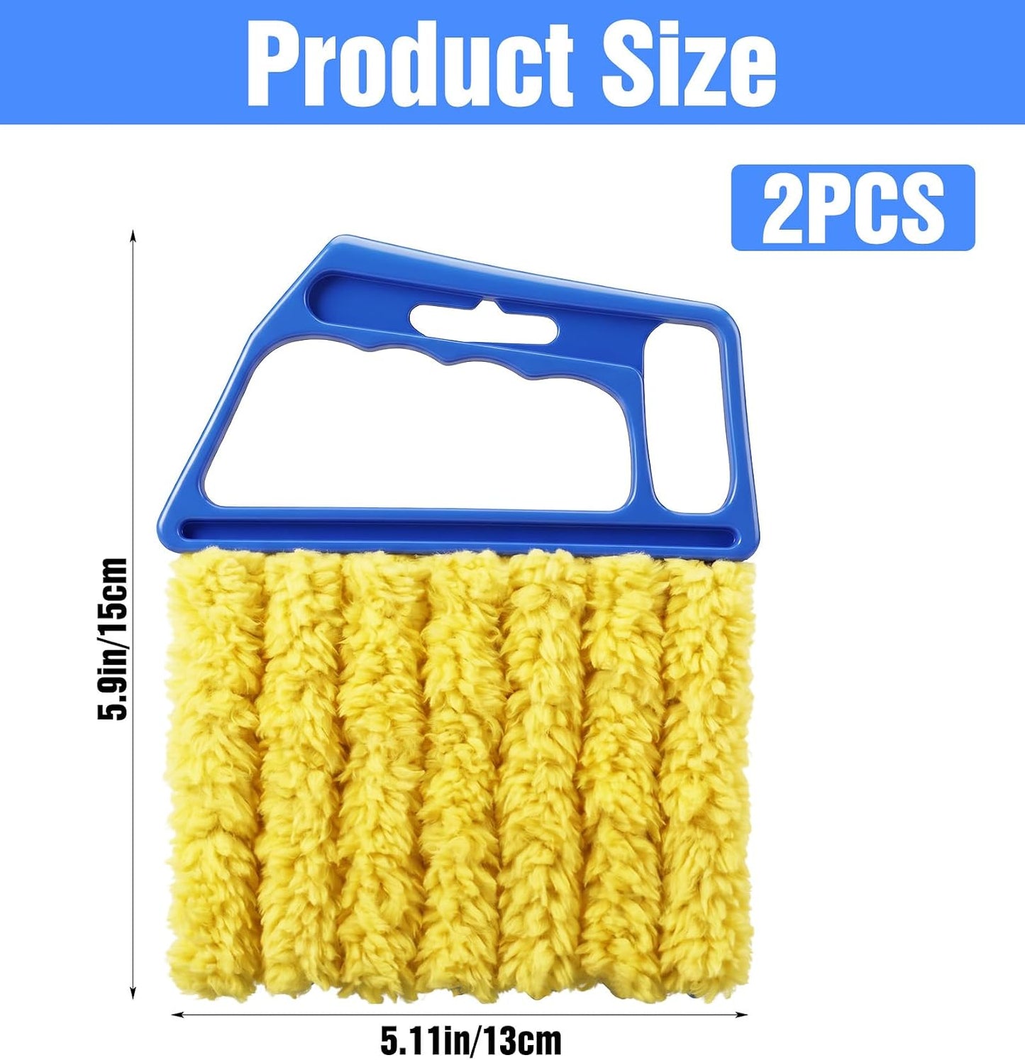2 Pcs Blind Duster for Wood Blinds, 7 Finger Blind Cleaner Duster Tool | with Washable Microfiber for Window & Air Conditioner (Blue)