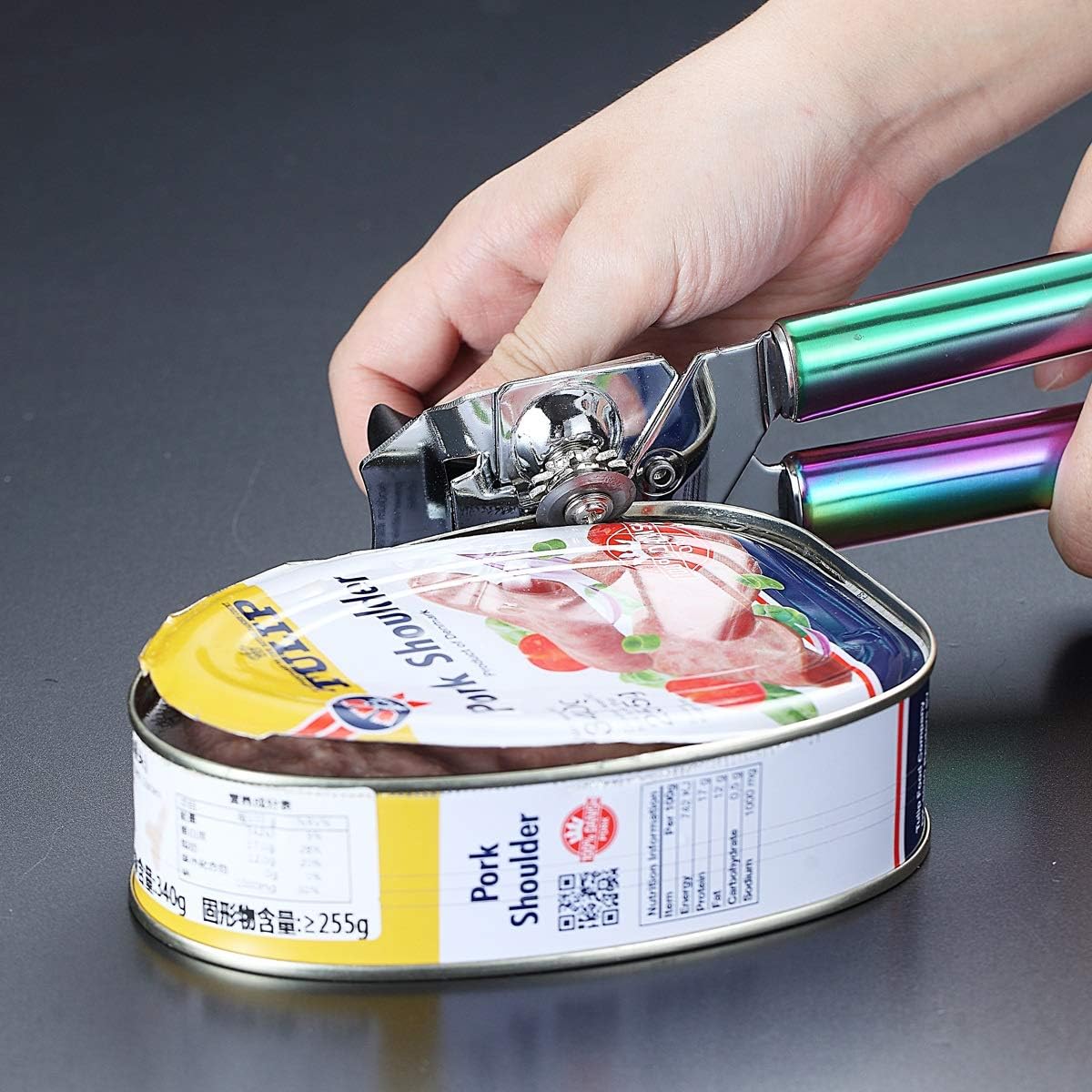 Berglander Can Opener, Stainless Steel Rainbow Handle Can Opener Hand Held, Smooth Edge Manual Can Opener, Heavy Duty (Rainbow)