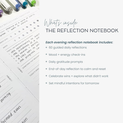 MäksēLife Evening Reflections & Gratitude Journal | Daily Mindfulness & Self-Care Notebook, A5 Lay-Flat Binding, Vegan Leatherette Cover, 120GSM Recycled Paper