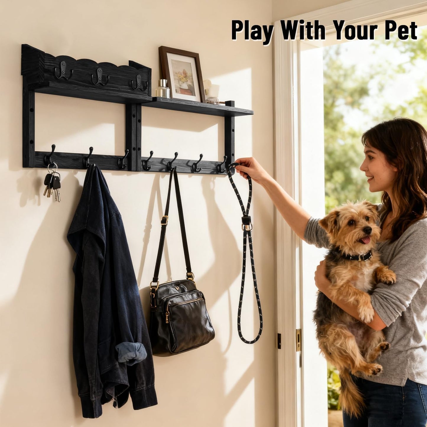 28" Coat Rack Wall Mount with Shelf with 7 Hooks 3 Key Hanger | Entryway Key Holder Wall Mount Wood Wall Coat Hooks, Wall Mounted Coat Rack Mail Holder for Living Room, Bedroom