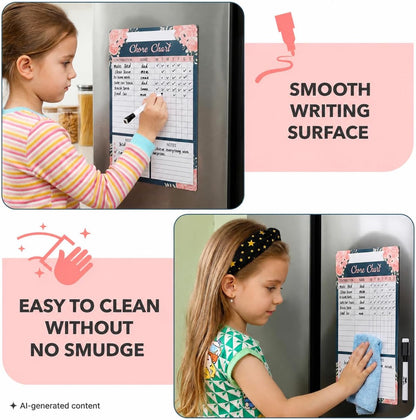 Mr. Pen- Magnetic Dry Erase Chore Chart, 17" x 12" | Floral Daily & Weekly Responsibility Chart for Kids, Teens & Adults, Family Chore Board for Fridge