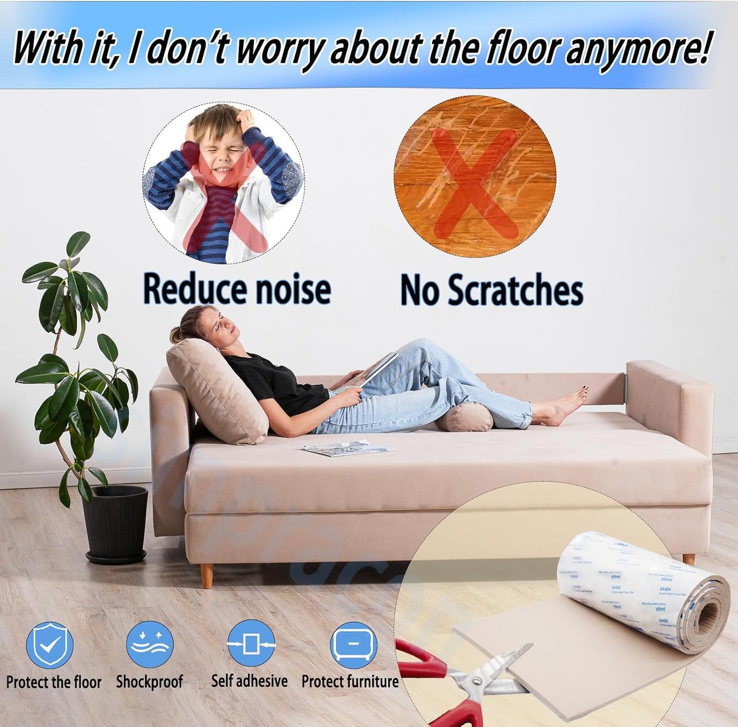 Cuttable Felt Furniture Pads with Sticky Backing,40x4 inch Self Adhesive Felt Sheets,Heavy Duty Felts Strip Roll Felts Tape Protect Hardwood Floors No Scratches No Noise