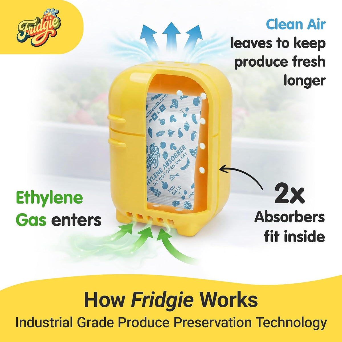 Fridgie Produce Saver, Ethylene Gas Absorber, Fridge Lettuce Keeper - Blue