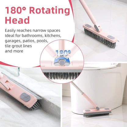 Floor Scrub Brush with Long Handle,Squeegee, Grout Brush | V-Shaped Stiff Bristles, For Tile Line, Bathroom, Crevice, Deck, Swimming Pool, Kitchen, Garage, Yard