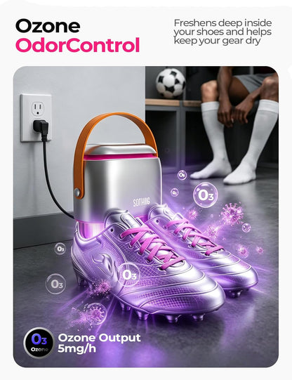 Boot Dryer for Sneakers & Cleats, Shoe Dryer with Ozone Freshening | 2-in-1 Sport Kit, 360°Warm Airflow Sneaker Racks & Extendable Hoses, Ozone Mode, 3 Drying Levels, 1-9H Timer, Storage Bag