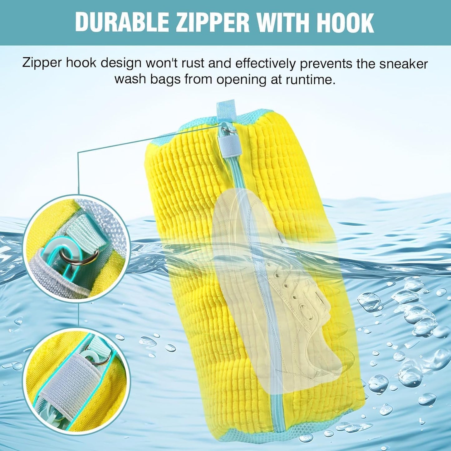 Shoe Washing Machine Bag, Shoe Laundry Bag for Washer and Dryer | 2 Pack Shoe Cleaning Bag for Sneakers & Tennis Shoes, XXL Size, Shoe Protection, Dry Bags, Zipper Hook, Travel & Dorm Storage