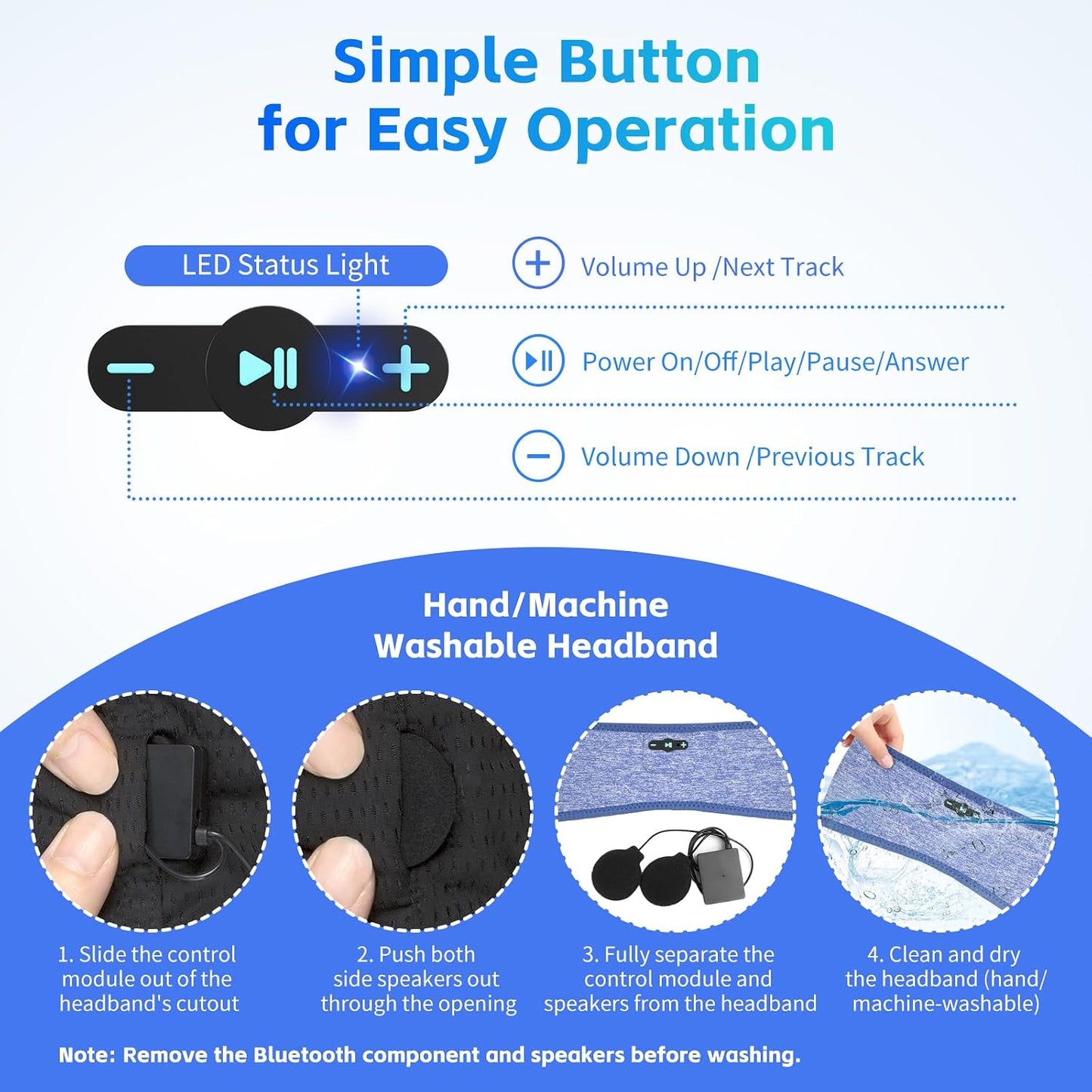 Sleep Headphones Bluetooth 6.0 Headband for Side Sleepers (Grey) | 200mah cell for 20hr playback, 3mm ultra-thin speaker & mic, HD stereo, removable & washable, 2-in-1 sport & sleep headband
