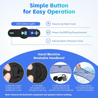 Sleep Headphones Bluetooth 6.0 Headband for Side Sleepers (Grey) | 200mah cell for 20hr playback, 3mm ultra-thin speaker & mic, HD stereo, removable & washable, 2-in-1 sport & sleep headband