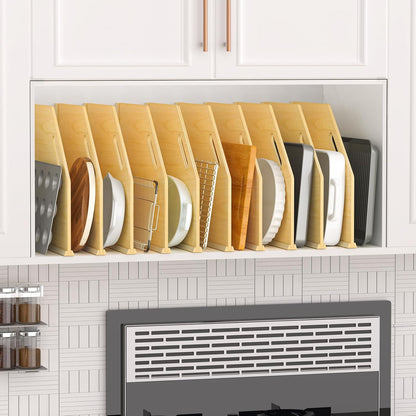 6 Pack Wood Tray Dividers Organizer For Kitchen Cabinet | Adjustable Vertical Cookie Sheet Organizer, Cabinet Dividers Organizer For Pots, Cutting Board, Pans, Lids, Baking Sheets