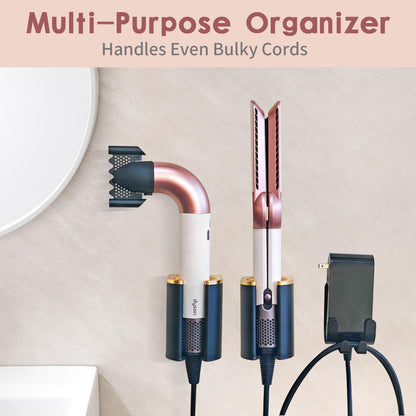 Hot Tools Organizer, Hair Tool Organizer Wall Mount Aluminum Alloy, Space-Saving Curling Iron Holder for Vanity & Bathroom with Stainless Steel Cups White CHOCHOYAH