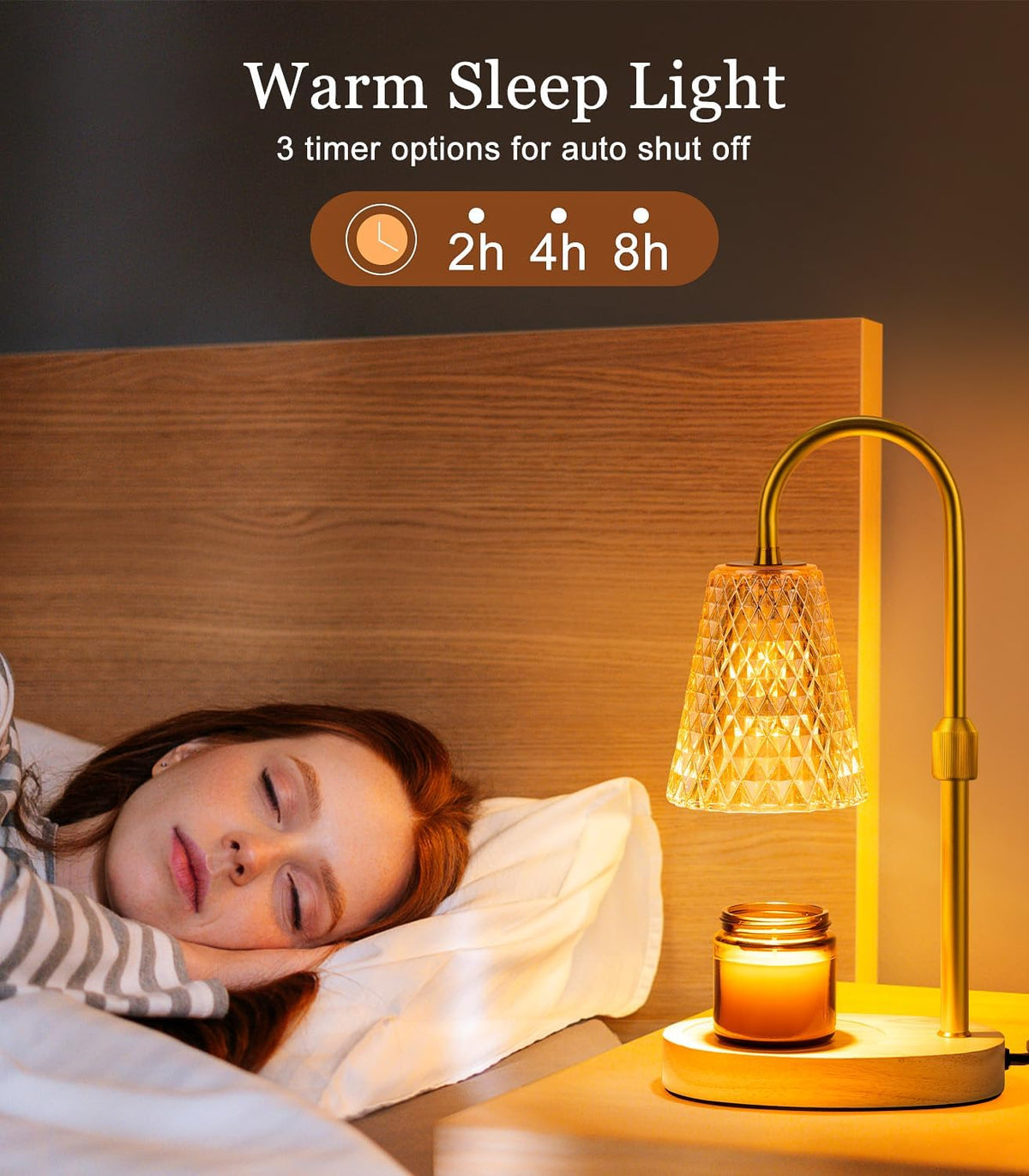 Candle Warmer Lamp Electric Timer - Candles Wax Warmers Glass Lamps for Jar Candles Burner No Flame Scented Melting Warming Lantern Adjustable Height Dimmable Light with 2 Bulb for Home Living Bedroom