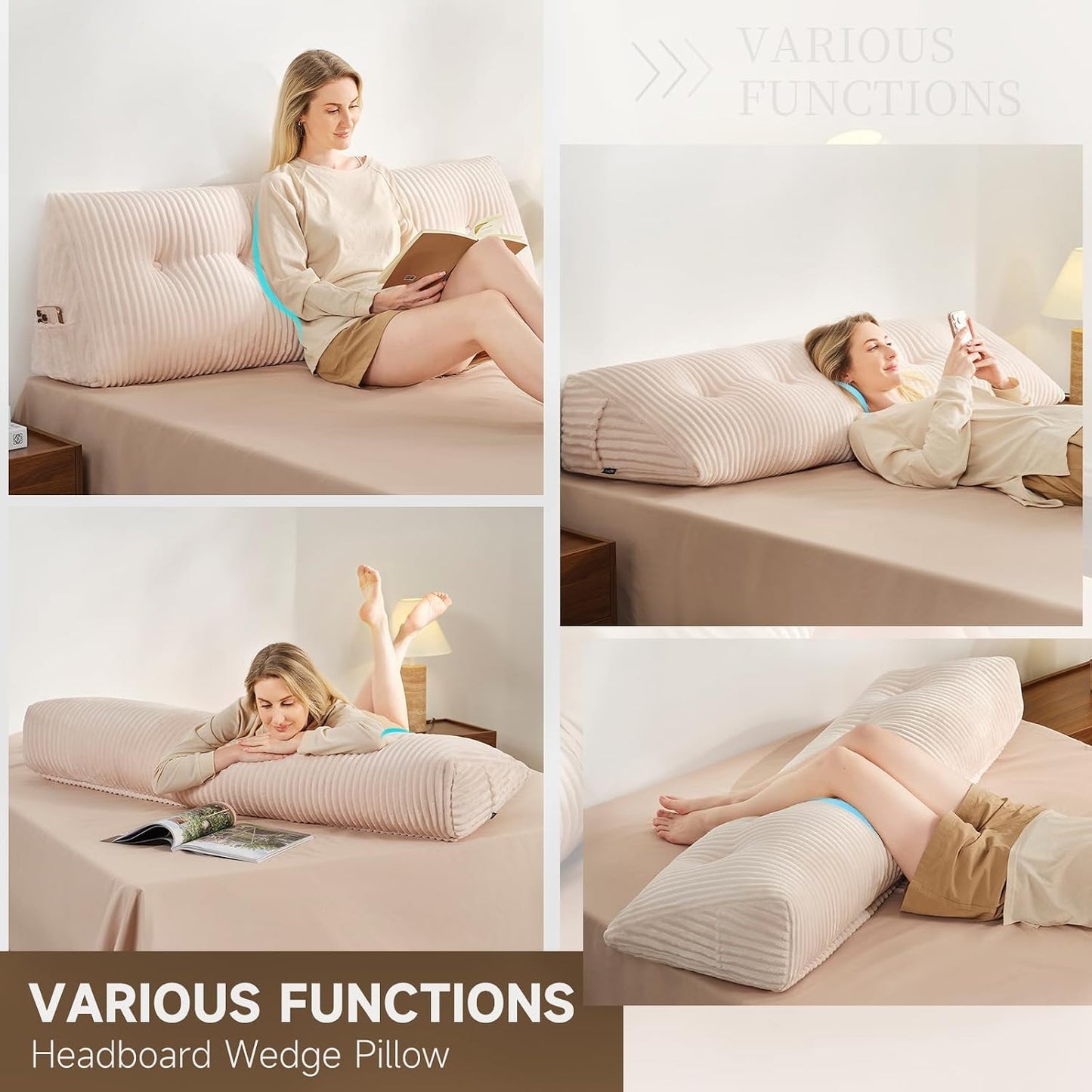 Z-hom Headboard Pillow, Wedge Backrest Cushion, Queen Size,NO Roll Pillow | Grey Triangular Backrest Cushion Equipped,NO Roll Pillow,Ideal for Reading,Sitting Up in Bed&Filling Headboard Gaps