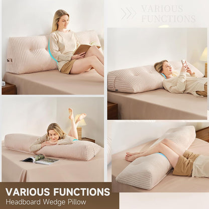 Z-hom Headboard Pillow, Wedge Backrest Cushion, Queen Size,NO Roll Pillow | Grey Triangular Backrest Cushion Equipped,NO Roll Pillow,Ideal for Reading,Sitting Up in Bed&Filling Headboard Gaps