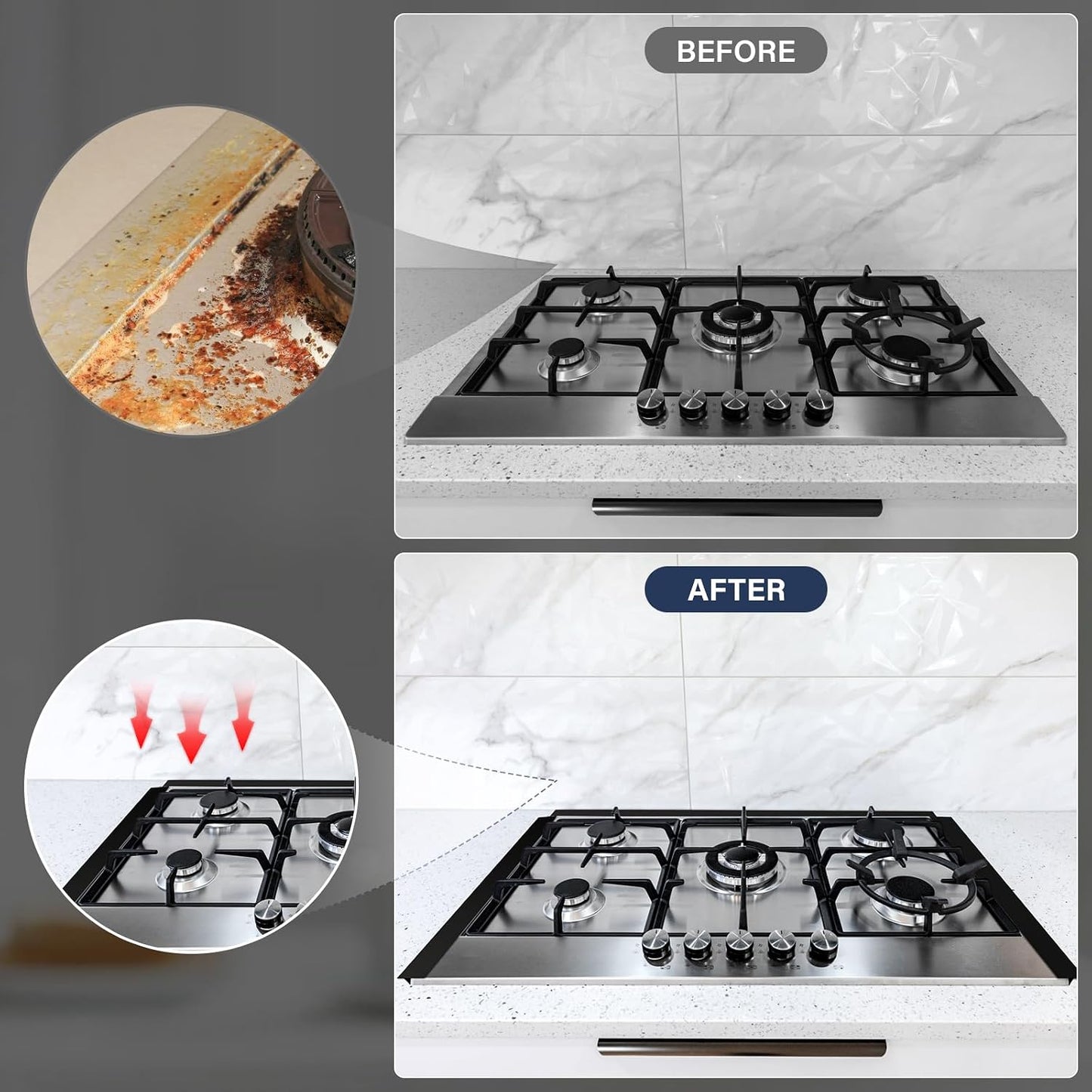 30" Slide-in Range Rear Filler Kit with 2 PCS Stove Gap Covers, Black | Stove Gap Filler Strip, Stainless Steel Backsplash for Stove, Stove Trim Kit with Most Brands Between Stove and Backsplash