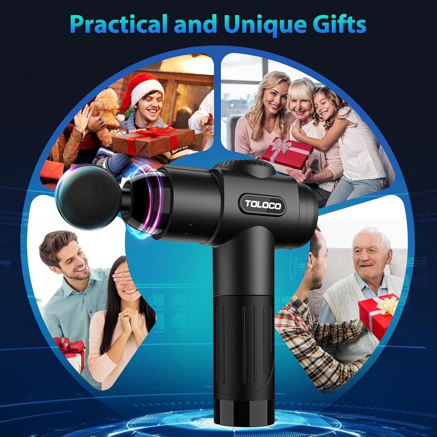 TOLOCO Massage Gun, Deep Tissue Back Massage for Athletes for Pain Relief, Percussion Massager with 10 Massages Heads & Silent Brushless Motor, Relaxation Gifts for Men Women, Black