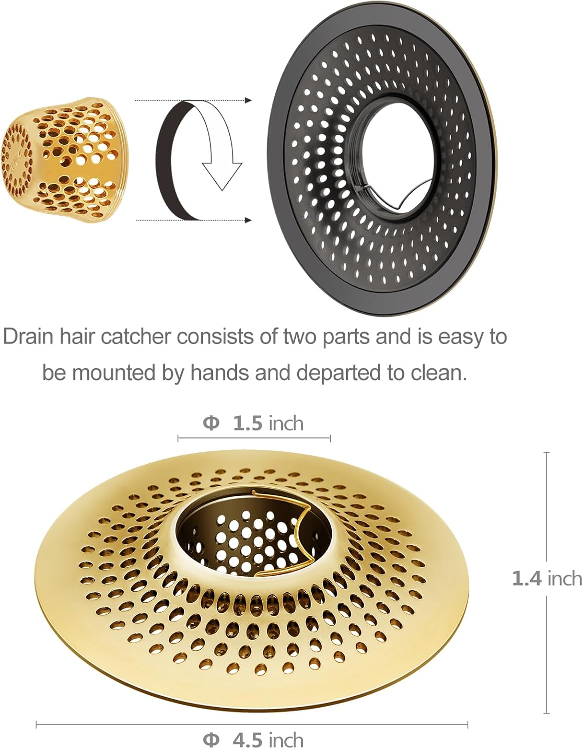 LEKEYE Drain Hair Catcher/Bathtub Shower Drain Hair Trap/Strainer Stainless Steel Drain Protector(Patented Product) | Stainless Steel