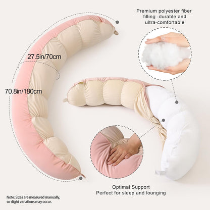 Peallow(Pat. Pend) – Long Round Body Pillow for Adults, Bolster Pillow for Sleeping, Soft and Supportive Pillow for Sleeping & Lumbar Support (Green-White, 29.5")