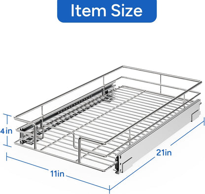 ROOMTEC Pull Out Cabinet Organizer, Pull Out Shelves 5½" W x 21½" D, Heavy Duty Cabinet Drawers Slide Out Kitchen Organizers Storage Shelf