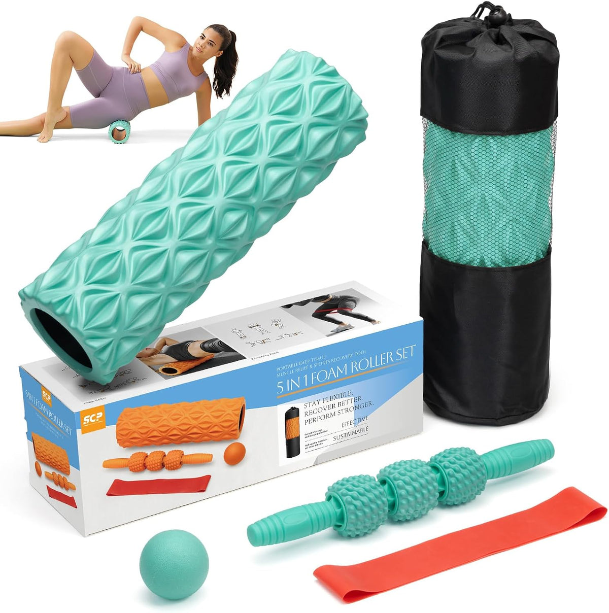SUBCULTUREPICK 5 in1 Foam Roller Set, Trigger Point Foam Roller Deep Tissue