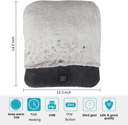 Electric Heated Foot Warmer with Massage,Vibration and Heating,Soft Plush Fabric & USB Fast Heating Pad for Women and Men,Relieve Foot Pain Soreness