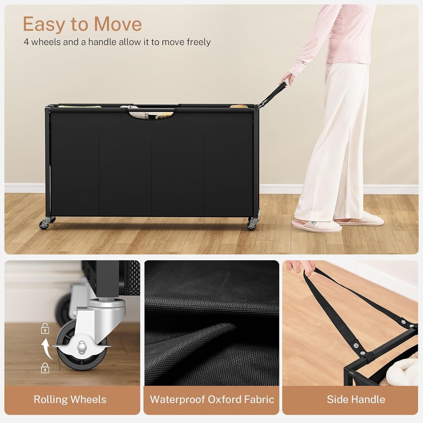 Laundry Sorter, Rolling Laundry Hamper with 3 Section Pull-Out Bags, Laundry Basket Organizer with 2 Drawers & 2-Tone Top Panel, Laundry Hamper with Wheels for Laundry Room Organization, Bathroom