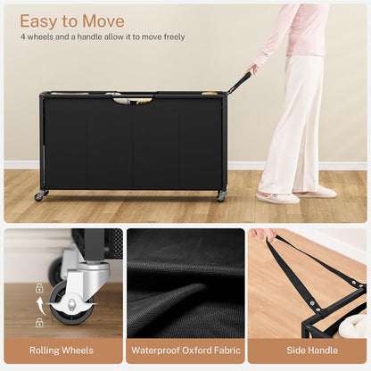 Laundry Sorter, Rolling Laundry Hamper with 3 Section Pull-Out Bags, Laundry Basket Organizer with 2 Drawers & 2-Tone Top Panel, Laundry Hamper with Wheels for Laundry Room Organization, Bathroom