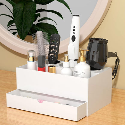 NIUBEE Acrylic Hair Tool Organizer,Hair Dryer Holder Countertop with 3 Cups | Clear, Hot Tools Organizer, Hair Blow Dryer Organizer for Curling Iron, Brush, Straightener, Makeup,Skincare,Vanity, Bathroom