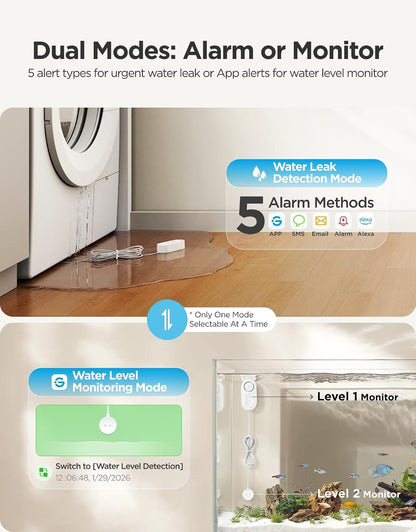 GoveeLife Upgraded Smart Water Leak Detector 1s with 4.92 ft Cable, 3 Pack | WiFi Water Sensor with SMS/Email/APP Push and Sound Alarm, 5Yr Battery Life, IP66, Suit for Home, Basement, Kitchen, Cabin/RV