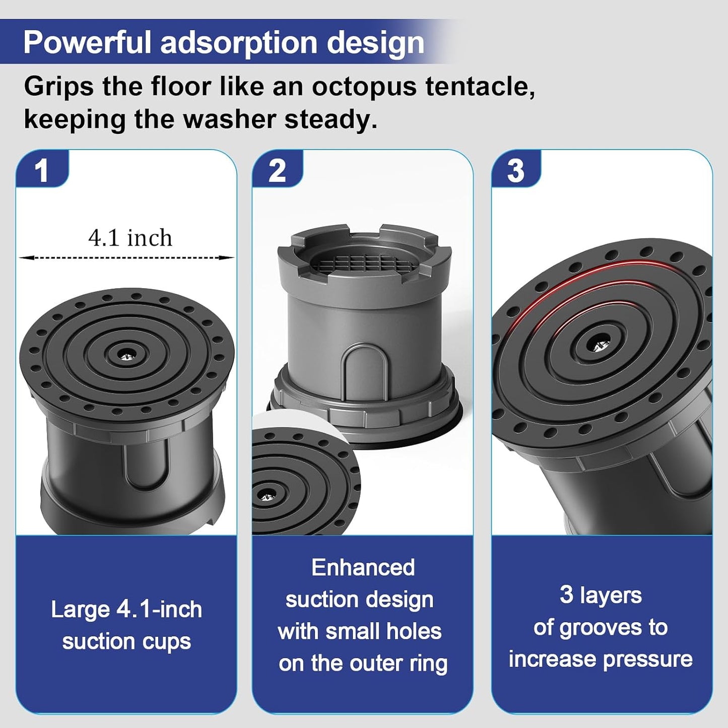 4Pcs Anti Vibration Pads for Washing Machine, Reduce Washer Dryer Moving | Washer and Dryer Pedestals,Prevents Noise Vibration Transfer, Antivibration Stabilizer Support Feet (Increase1.8in)
