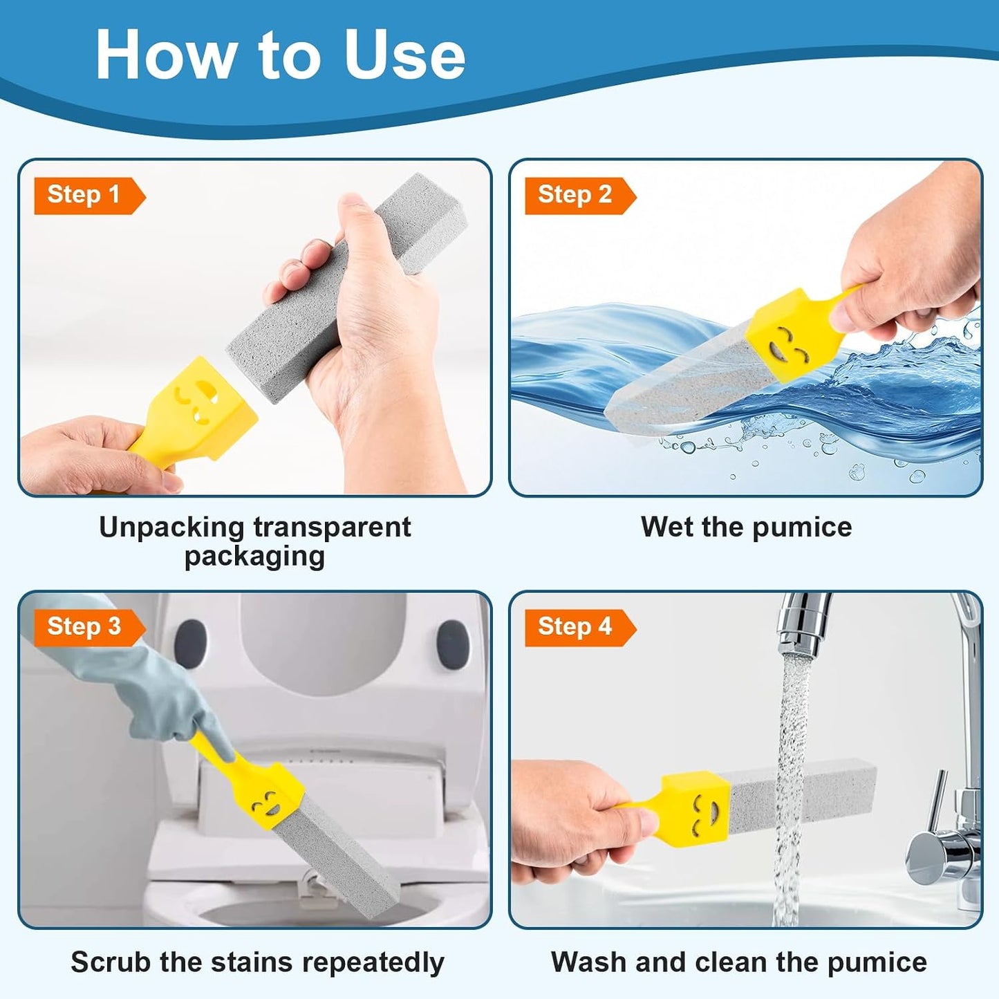 MEQHUO 10 Pack Pumice Stone with 2 Handles, Toilet Bowl Cleaner Ring Remover, Pumice Stone for Toilet Cleaning, Bathtub, Grill, Pool, Sinks, Stove Grates - Reusable Scouring Stones Cleaner