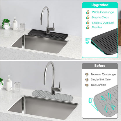 24 Inch Longer Faucet Mat for Kitchen Sink [5° Slope Fast Self-draining]Bathroom Kitchen Sink Splash Guard Silicone Sinks Faucet Mat Splash Guard for Kitchens Sinks Area Tidy Splashs Draining Mats