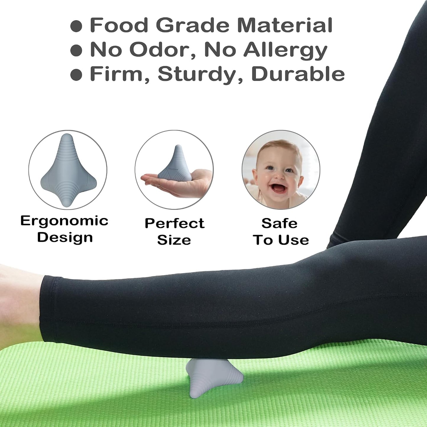 Trigger Point Massage Ball Manual Massager Tool 2.8”×2.9”. Gray | Silicone Massage Ball for Muscle Knot Deep Tissue Myofascial Release Physical Therapy Hip Flexor Iliacus Psoas Hand Foot Back