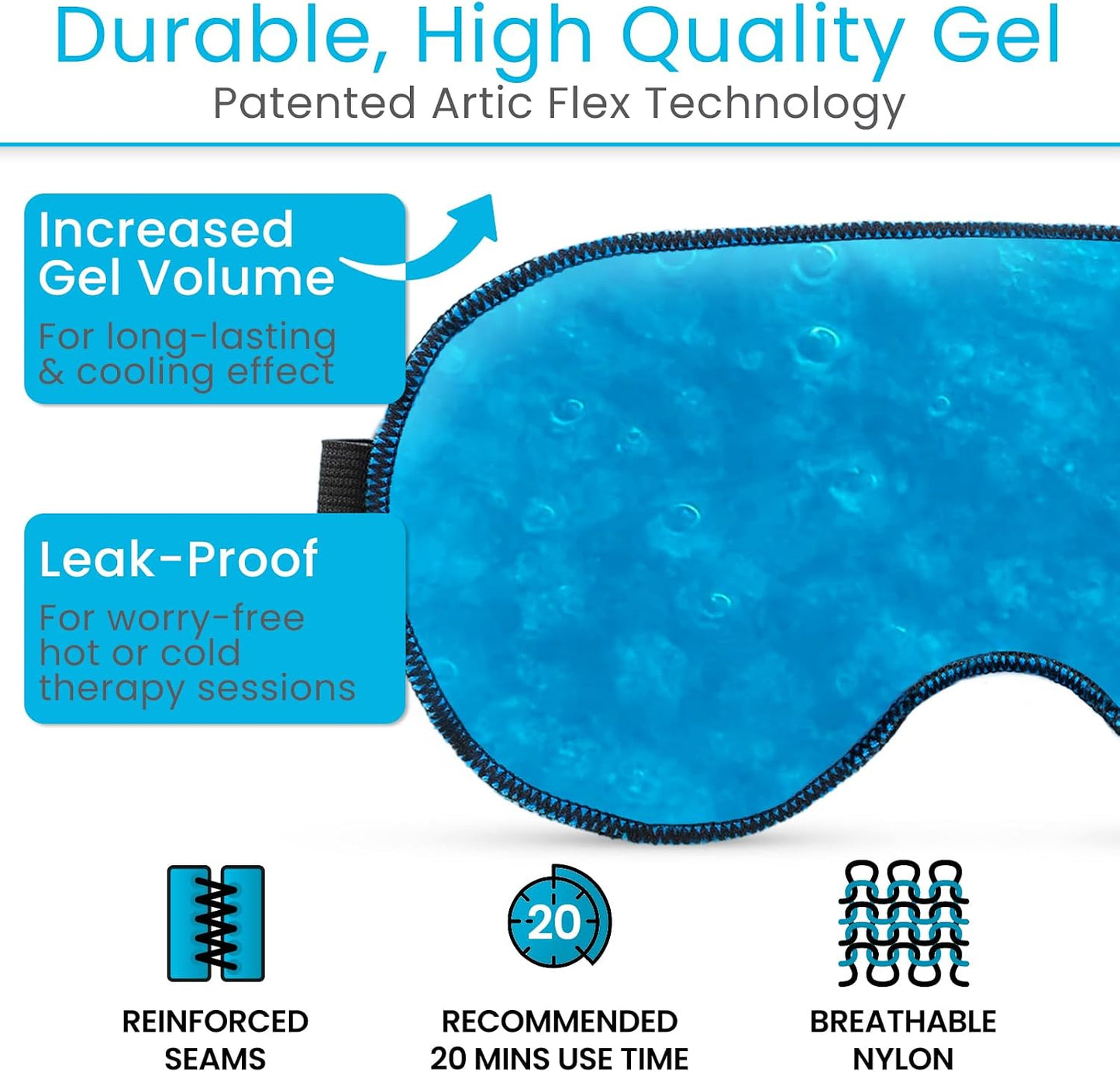 Arctic Flex Cooling Eye Mask - Gel Cold Compress for Migraine, Puffy Eyes | Sleeping, Headaches - Heated Eye Mask for Women & Men - Hot & Cold Therapy - After Surgery Ice Treatment, Reusable, Freezable