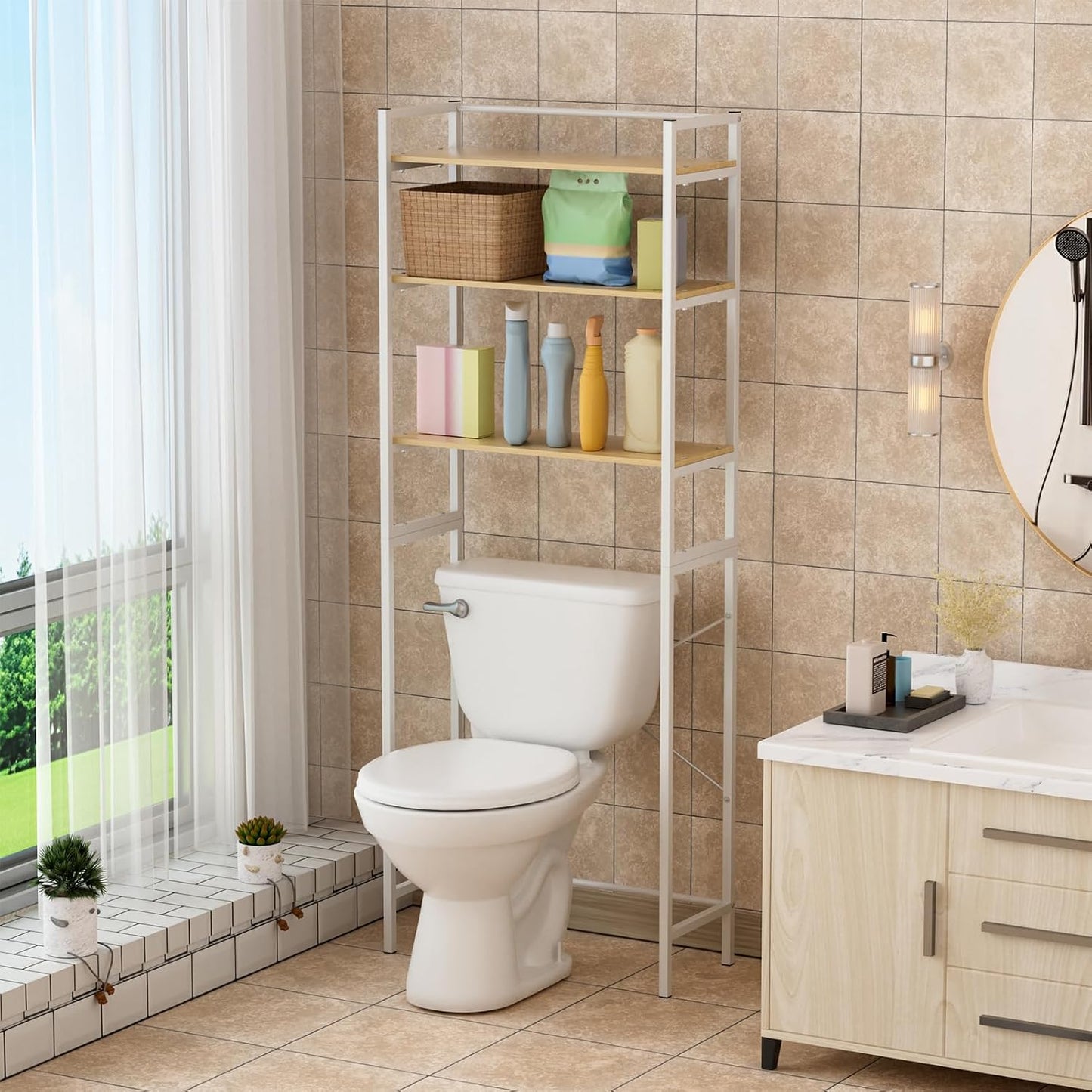 Over Washer and Dryer Storage Shelves for Washer Dryer Countertop, Laundry Room Storage Organizer, Over the Toilet Shelf Suit Washing Machine Width Within 25.59", Hold 50lbs 【Ship from US】
