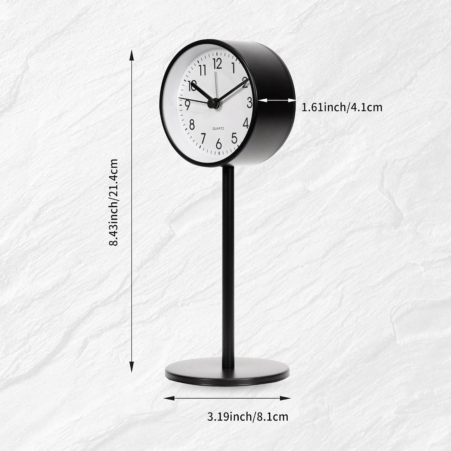 Alarm Clock for Bedroom, 3.2" Small Analog, Black | Silent Non Ticking, Battery Operated, Vintage Retro Design, Night Light, Easy to Read
