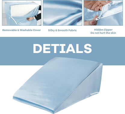 HOMBYS Satin Bed Wedge Pillow Cover Silky & Smooth Wedge Pillowcase 1 Pack 24x24x8, Soft & Breathable, Removable & Machine Washable-Zipper Design (Pillow Not Include), (Grey, 24"x24"x8")