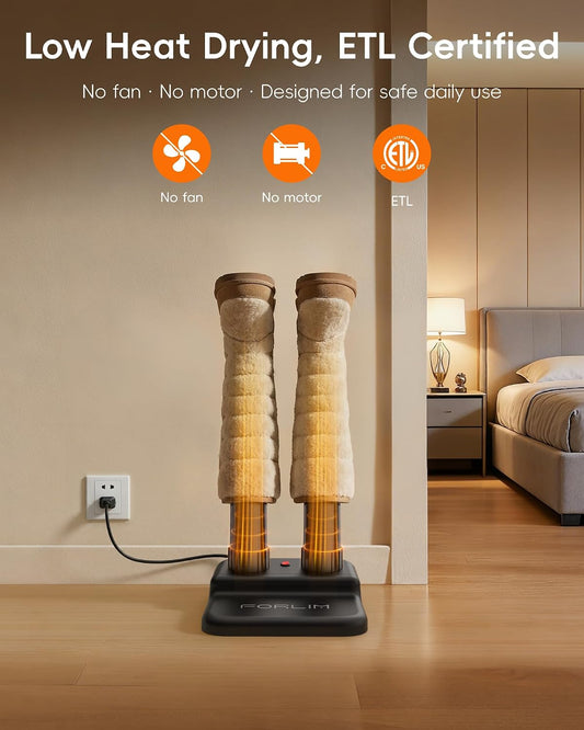 FORLIM Boot Dryer for Work Boots, Silent Shoe Dryers for Sneakers & Gloves | Energy-Saving Low Heat, No Fan Noise, 18.9 in Tall Tubes, One-Click Control, Workers, Hikers, Athletes, Dorms, Cabins