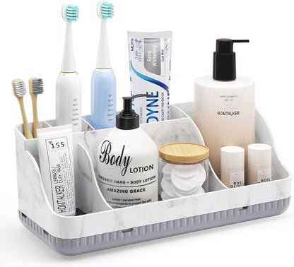 Bathroom Counter Organizer and Storage, 7 Slots Detachable Toothbrush Holders for Bathrooms, Anti-Slip Electric Toothbrush and Toothpaste Holder Countertop Vanity Organizer Accessories for Adults Kids