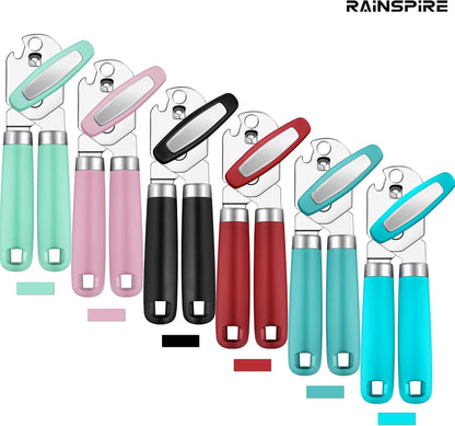 Rainspire Can Opener Manual Handheld Strong Manual Can Opener Smooth Edge Cut, Can Opener Heavy Duty, Comfortable Soft Handle, Built-in Bottle Opener, Turquoise