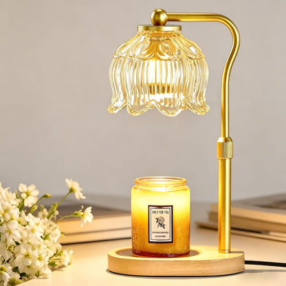 CASTLELIFE Electric Candle Warmer Lamp with Timer & Dimmer, Height Adjustable Wax Warmer for Jar Candles, Flower Wax Melter with Wood Base, Home Decor House Warming Gifts for Women Mom, Natural Wood
