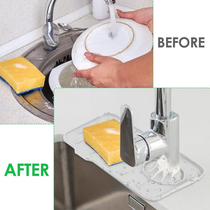 Dimeho Sink Faucet Splash Guard Mat Silicone Soap Dish Pad Faucet Handle Drip Catch Sponge Holder Sink Protector Trays for Bathroom Kitchen Countertop Gadgets Accessories
