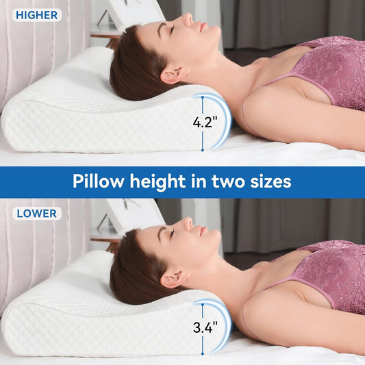 AM AEROMAX Contour Memory Foam Cervical Pillow for Neck Pain Relief, White