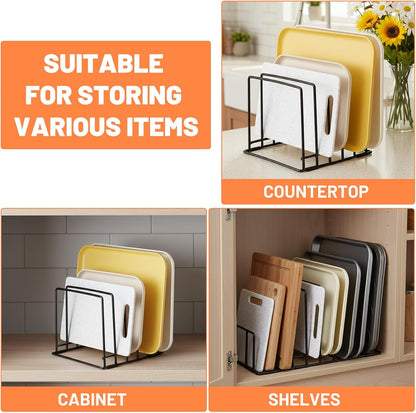 2 Pack 5-Slot Baking Sheet Organizer Rack, Heavy Duty Steel Cutting Board Holder With Rust-Resistant Coating and 8 PCS Anti-Slip Feet, For Kitchen Cabinet Or Countertop Storage, 7.87x7.48x6.38 Inch